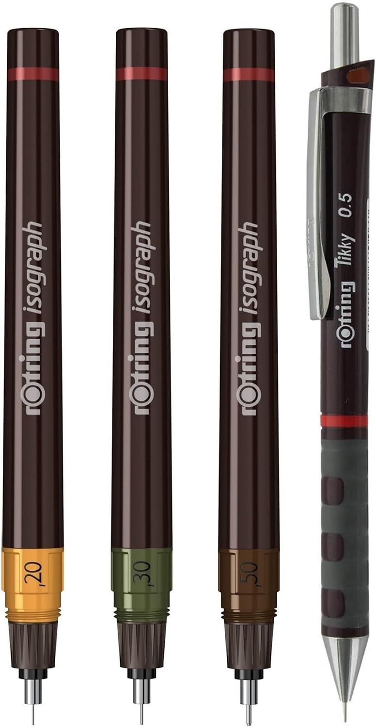 rOtring Isograph Fineliner College Set | 3 Isograph Tuschefüller (0,20 mm, 0,30 mm und 0,50 mm), Tik
