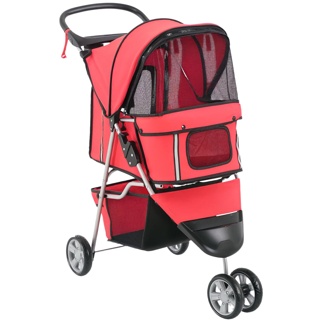 PawHut Hundewagen Hundebuggy Buggy Hunde Katzen Pet Stroller Hunde Buggy Rot Rot 75L x 45B x 97H cm,