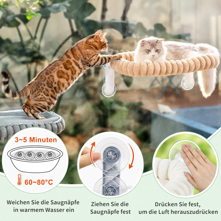 GUUSII HOME Katzen Fensterliege Faltbar Katzenbett Fenster Katzenliege Fensterbank Hängematte 4 Saug