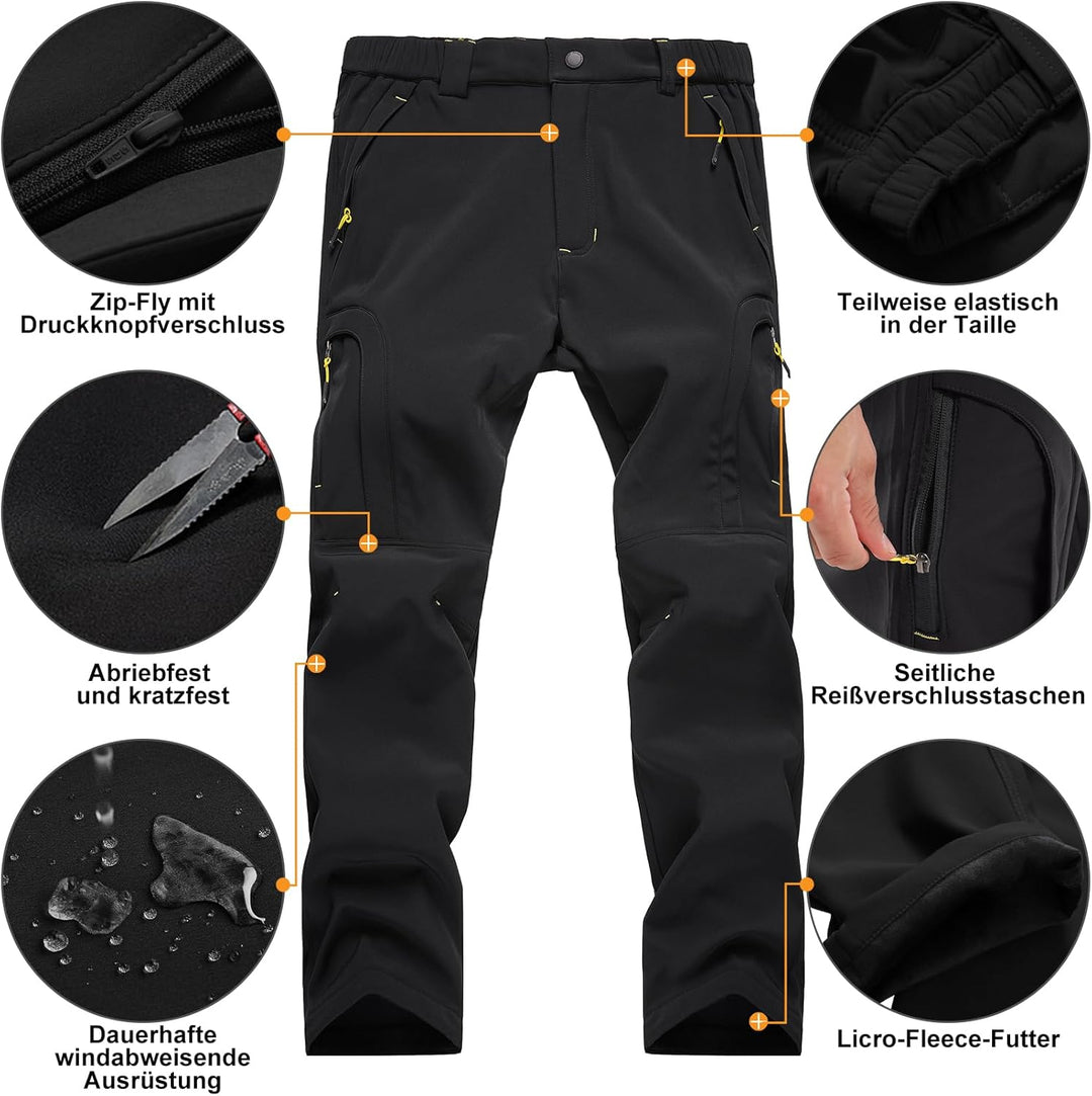 Herren Softshellhose Gefüttert Outdoorhose Wasserdicht Wanderhose Warm Skihose Snowboardhose Winddic