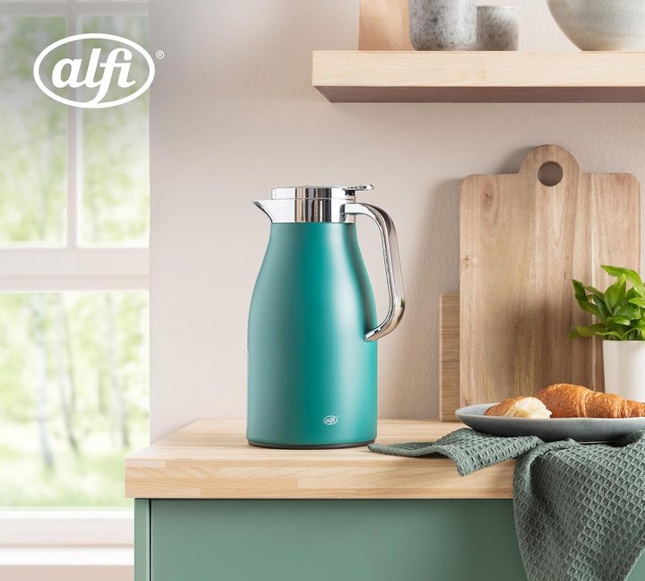 alfi SKYLINE 1,0l, boho green, Edelstahl-Isolierkanne mit hygienischem Hartglaseinsatz, Drehverschlu