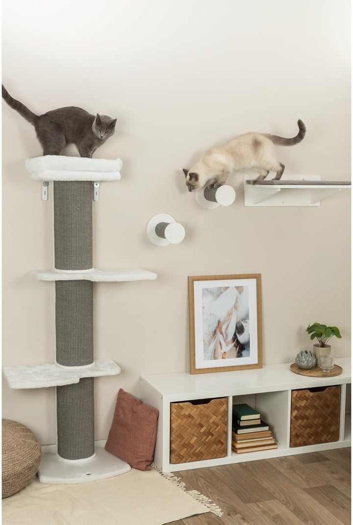 TRIXIE Kratzbaum Acadia 160 cm in weiss/grau – mehrstöckiger Katzenbaum mit gemütlichen Liegeflächen