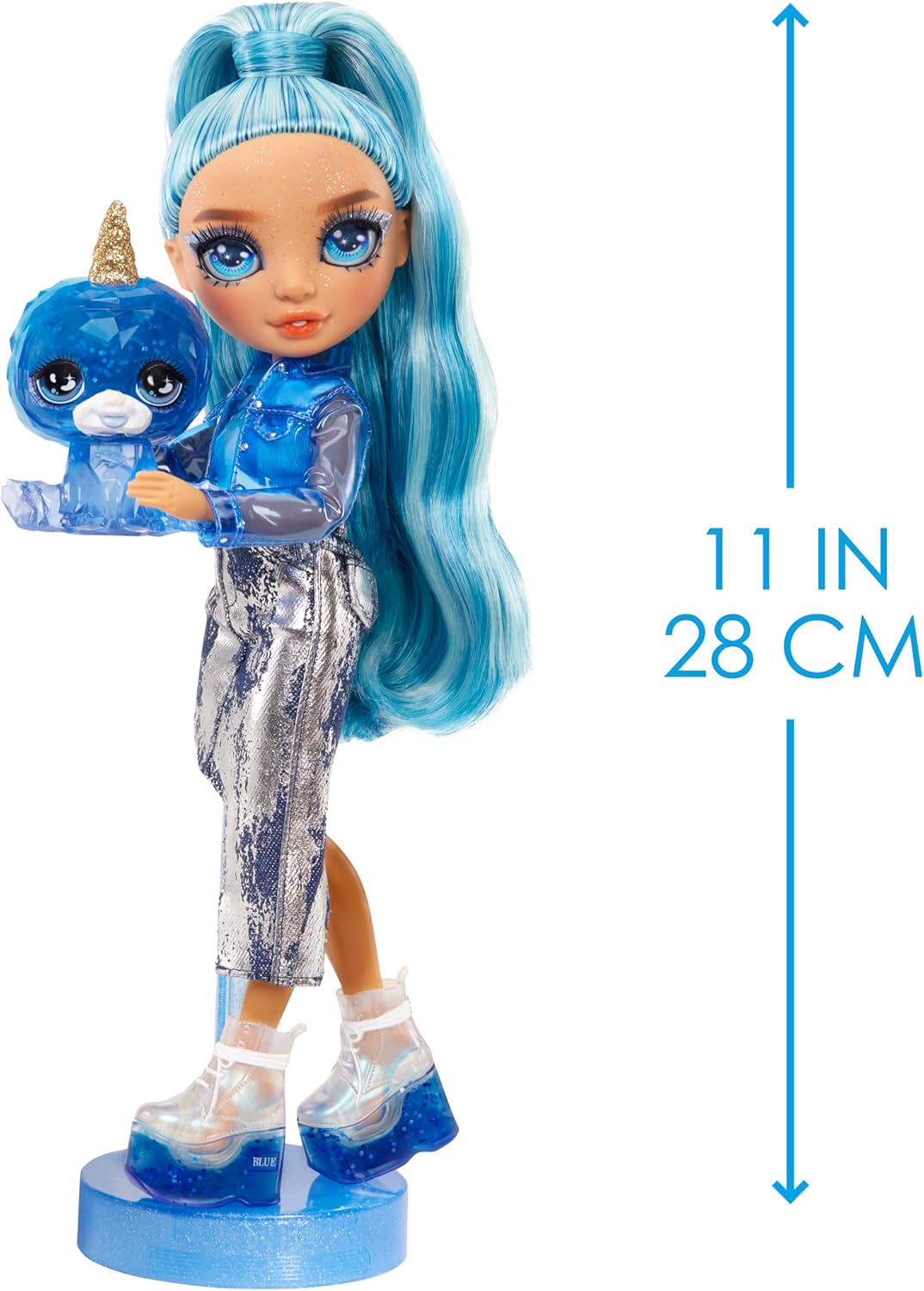 Rainbow High Modepuppe mit Schleim & Haustier - Skyler (Blau) - 28 cm Schimmernde Puppe mit Glitzers