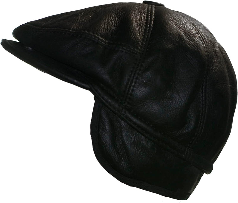 CUCUBA Coppola Herrenhut aus Schaffell Shearling - Mütze mit Visier und Ohrenschützer - Schwarz (M)