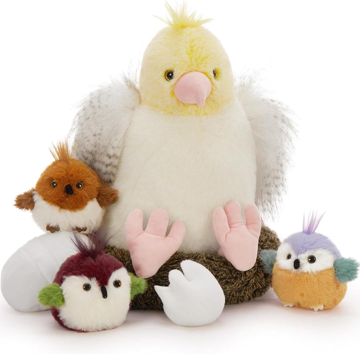 MorisMos weich Vogel Papagei Kuscheltier XXL mit 3 Babys, 35cm gross Vögel Papageien Plüschtier Stof