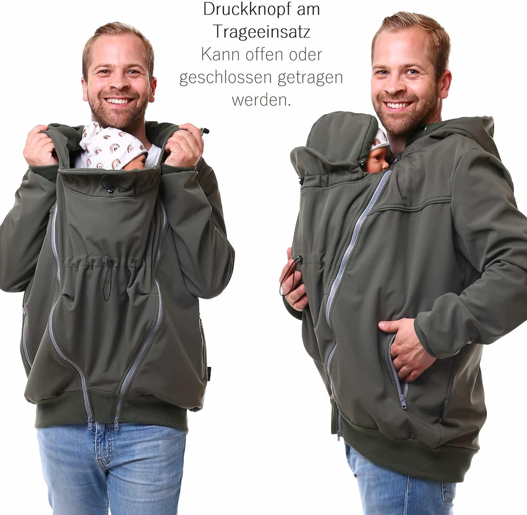 Viva la Mama - Männerjacke zum Babytragen aus Softshell - Explorer L Oliv - mit Rückentragemöglichke