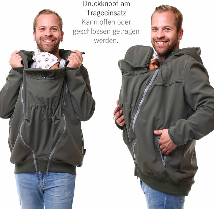 Viva la Mama - Männerjacke zum Babytragen aus Softshell - Explorer L Oliv - mit Rückentragemöglichke