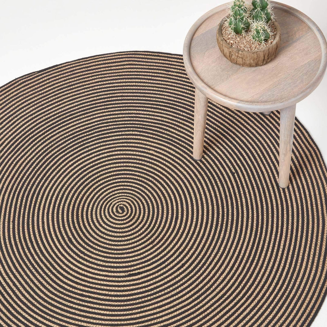 Homescapes runder Teppich, handgeflochtener Baumwollteppich 120 cm im Vintage-Stil mit Spiralemuster