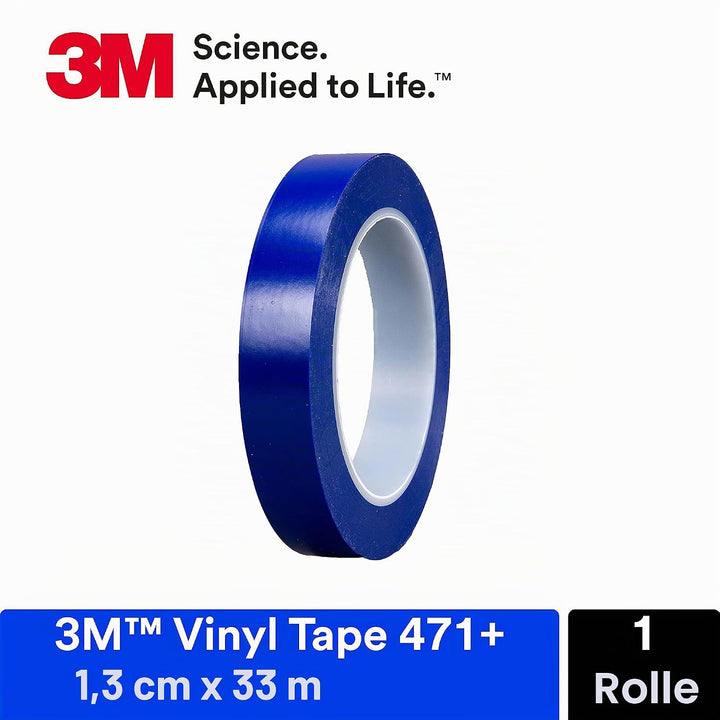 3M 471+ Hochwertiges Weich-PVC-Klebeband, 12.7 mm x 32.9 m, Blau (1-er Pack) 1/2 in x 36 yd, 1/2 in