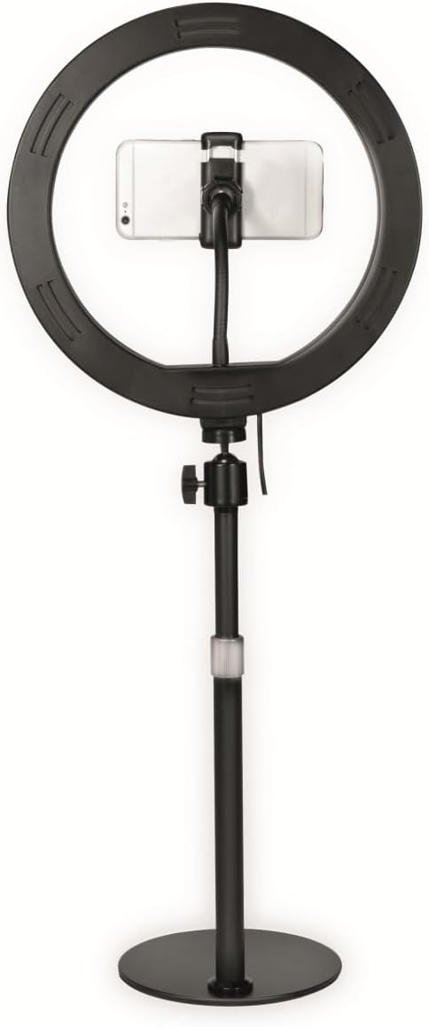 LogiLink AA0152 - LED Ringlicht/Ring Light (Ø 25 cm) mit Smartphone Halterung, 3-Farbmodi (natürlich