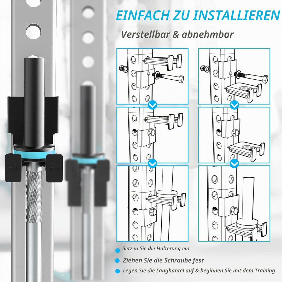 J Bryant Langhantelhalter für 3x3 &amp; 2x3 Power Racks - Ohne Bohren, Robuste Stahlstangenaufbewahrung