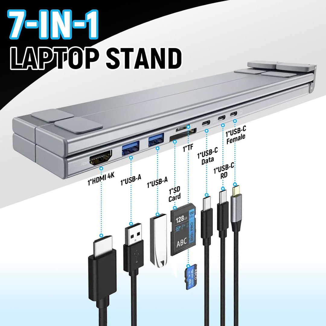 CISSIYOG Laptop Ständer,Höhenverstellbar und Faltbar,Laptop Ständer mit USB C 7in1 Dockingstation, H