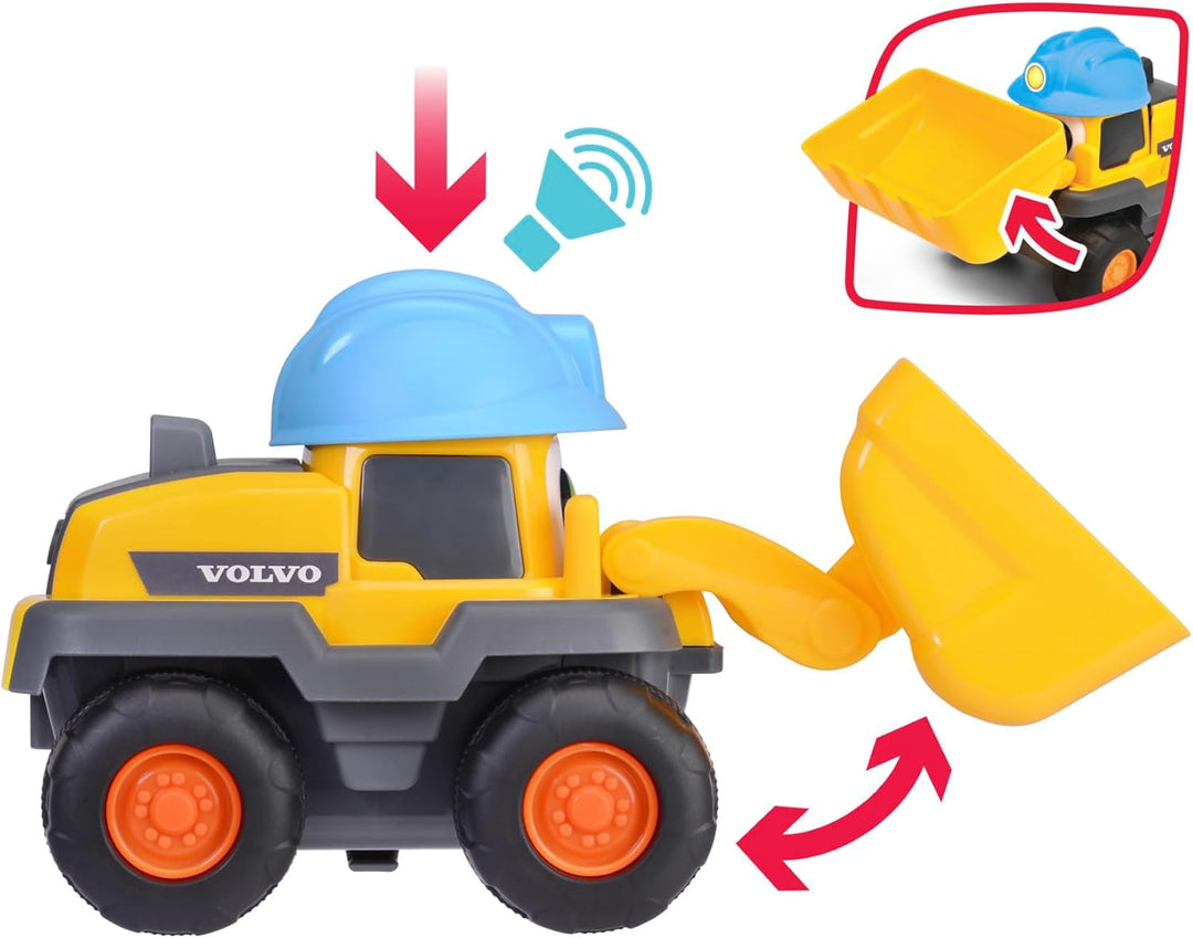 ABC - Baustellenfahrzeug Lucy Loader (25 cm) für Kinder ab 1 Jahr - grosser Volvo Radlader mit Bagge