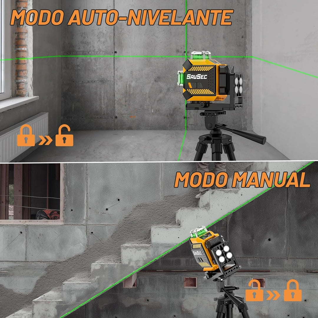 Kreuzlinienlaser, SAVSEC 3x360 Laser Wasserwaage mit Einstellbarer Helligkeit, Grün Selbstnivelliere