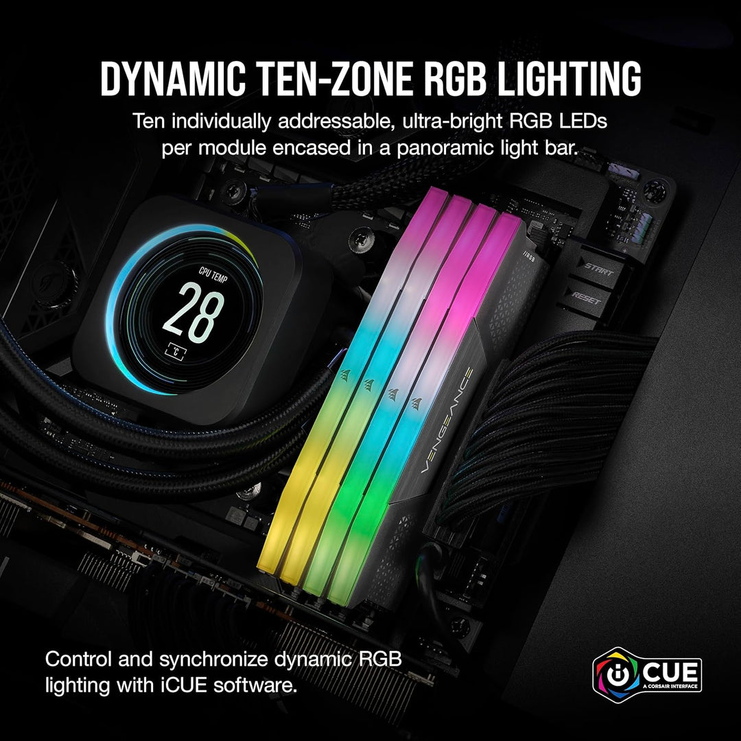 Corsair Vengeance RGB DDR5 64GB (4x16GB) 5600MHz C36 AMD-Optimierter Desktop-Speicher (Dynamische Ze