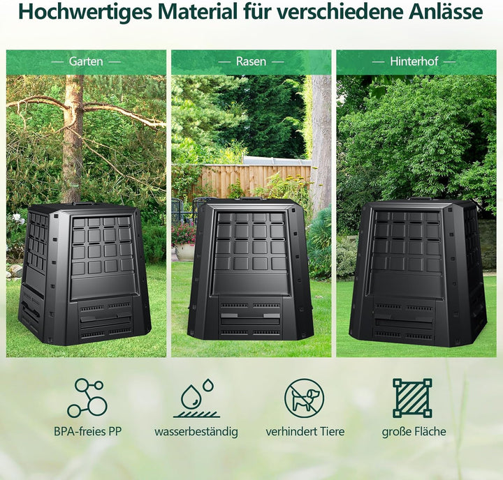COSTWAY Garten Komposter 380 L, PP, Thermokomposter mit Deckel & verstellbaren Luftschlitzen, grosse