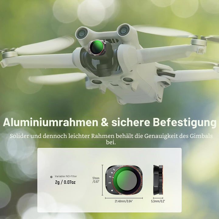 NEEWER Variabler ND Filter kompatibel mit DJI Mini 3 Pro, ND2-32 1-5 Snap Stop aus mehrschichtigem o