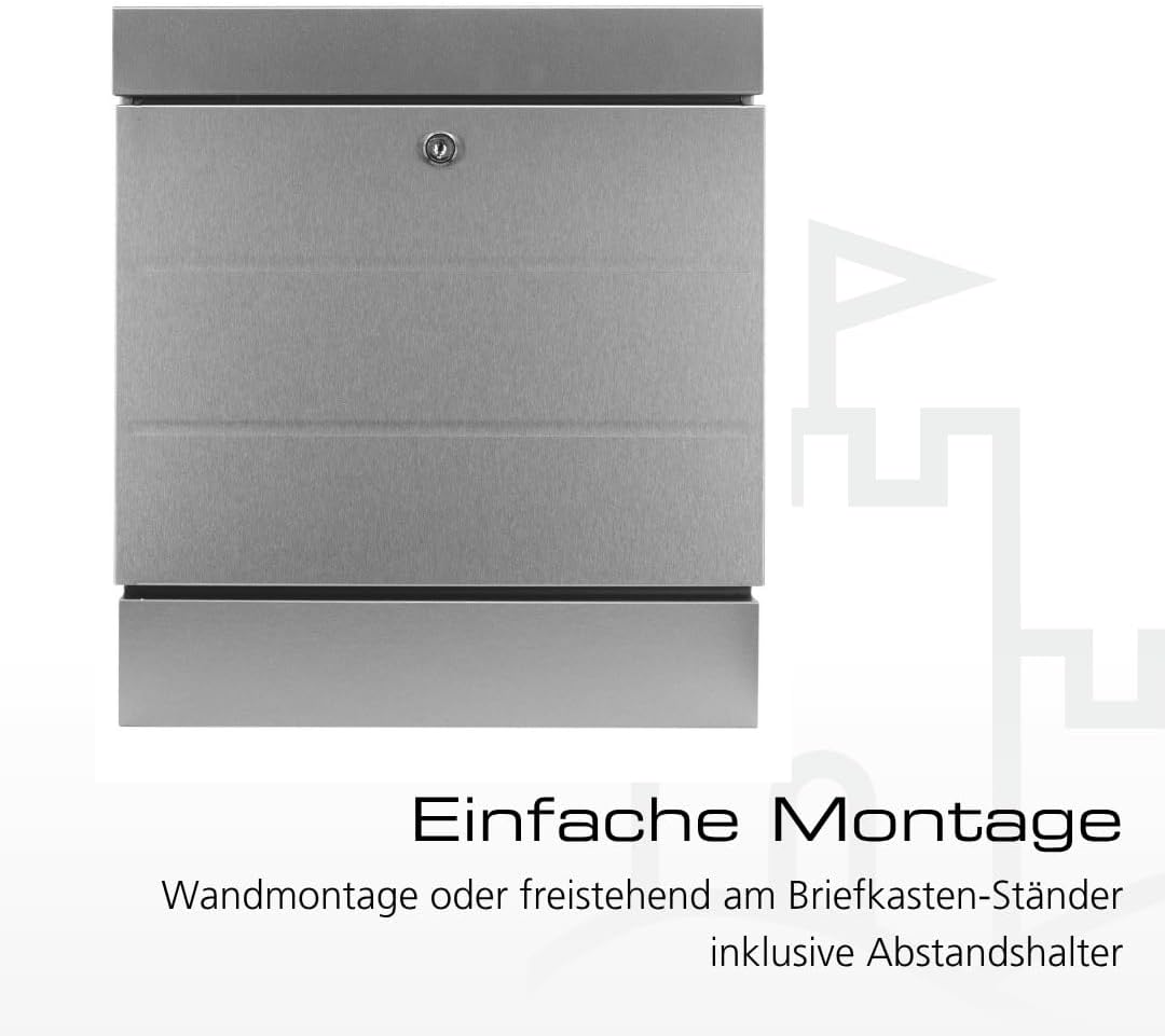 Burg-WÄCHTER Briefkasten mit Zeitungsfach ohne Namensschild, Rostfreier Edelstahl, Schutzlack, Korro