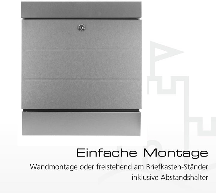 Burg-WÄCHTER Briefkasten mit Zeitungsfach ohne Namensschild, Rostfreier Edelstahl, Schutzlack, Korro