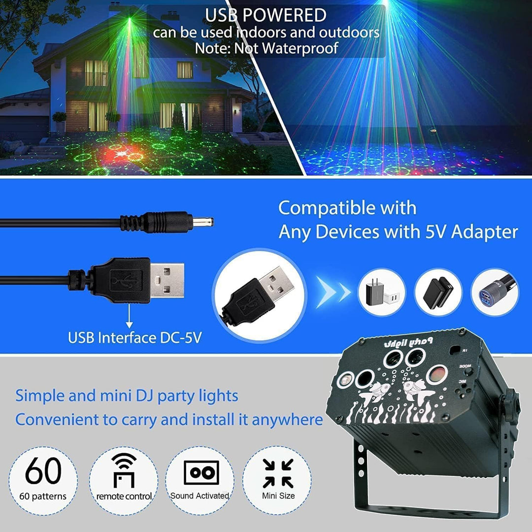 Discolicht Partylicht, Party Deko Disco licht, Dj licht Musikgesteuert Mit Fernbedienung USB 61 Vers