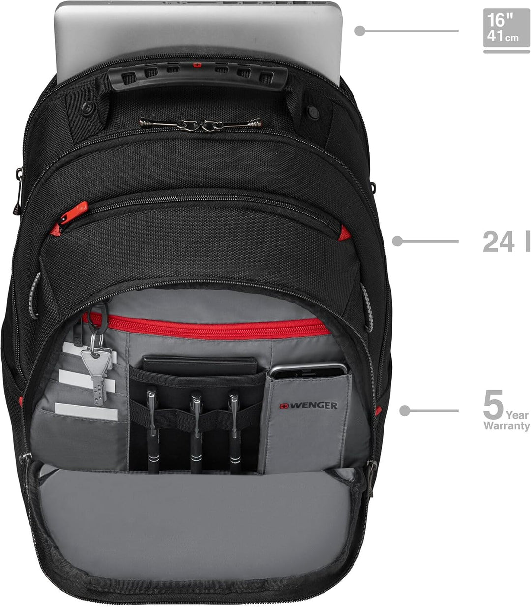 WENGER Legacy Laptop-Rucksack, Notebook bis 16 Zoll, 24 l, Damen Herren, Business Uni Schule Reisen,