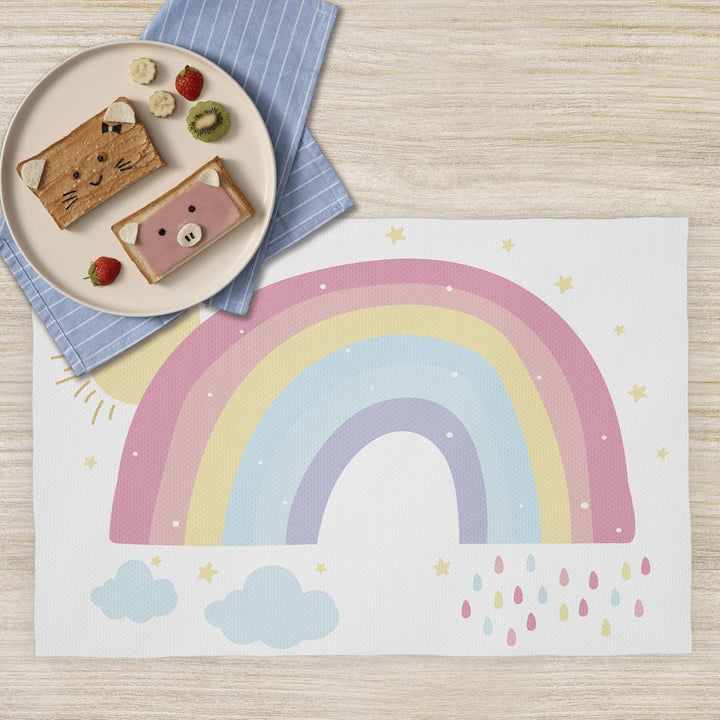 Platzset Snacks Schule Einhorn – Set 2 Stück 30 x 45 cm wasserdicht – weicher PVC-Stoff für Mädchen,