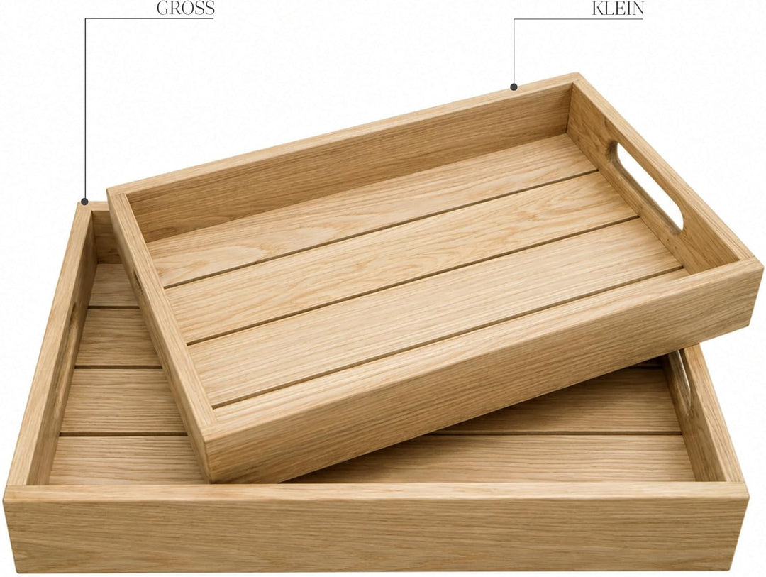 Eichentablett aus Massivholz – Serviertablett aus Eiche mit hohem Rand – Holztablett für Frühstück,