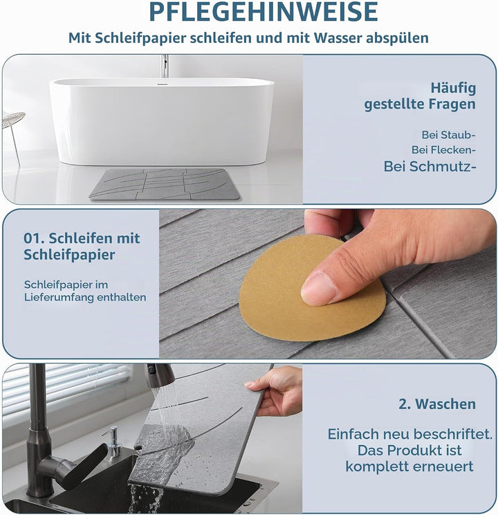Badematte Stein - Faltbar Diatomeenerde Badematte,Super Saugfähig Badematte,Schnell Trocknend,rutsch
