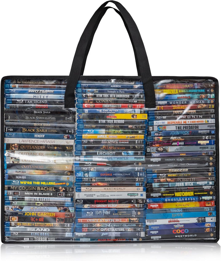 Besti Blu Ray Case Holder Organizer, 2 transparente Plastiktüten Set, Griffen zur Aufbewahrung, Blur