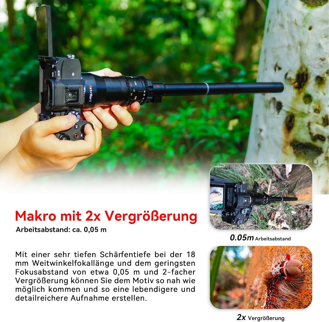 AstrHori 18mm F8 APS-C Weitwinkel 2X Makro Sondenobjektiv mit integriertem Ringlicht für spiegellose