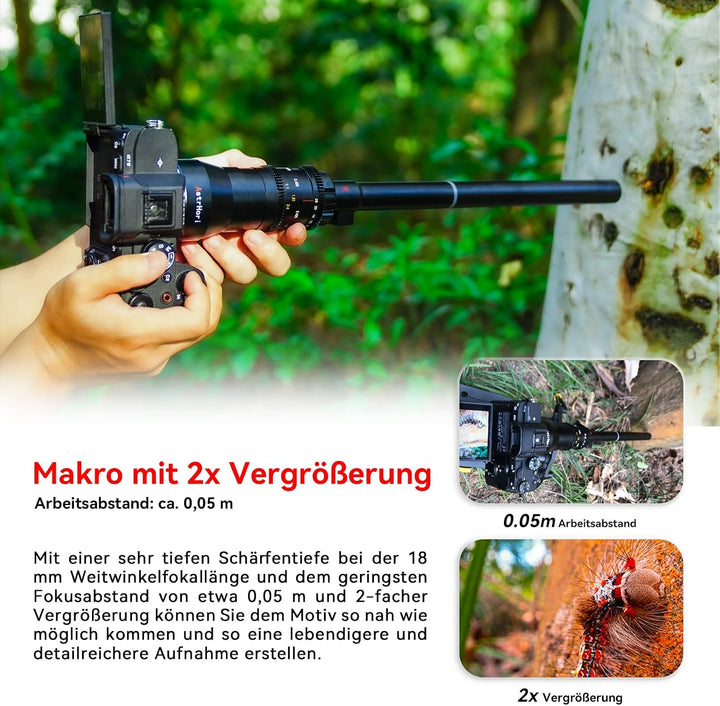 AstrHori 18mm F8 APS-C Weitwinkel 2X Makro Sondenobjektiv mit integriertem Ringlicht für spiegellose