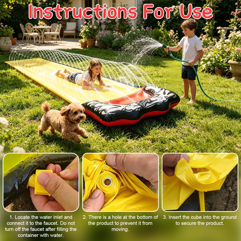 Wasserrutsche Garten, 15.7ft/480cm Wasser Rutsche, Wasserspielzeug Wasserrutschmatte mit 1 Bodyboard