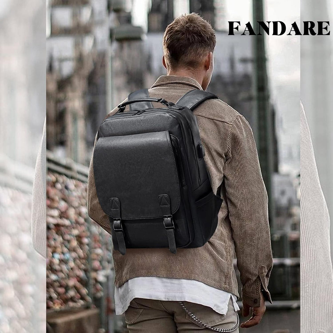 FANDARE Rucksack Laptop Wasserdicht Handgepäck Rucksack Wasserdicht PU-Leder Schulrucksack Herren Da