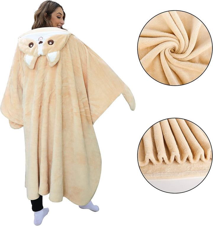 Shoppawhile Corgi Decke mit Ärmeln und Kapuze für Hundebesitzer Kuscheldecke Flauschig Süsse Blanket