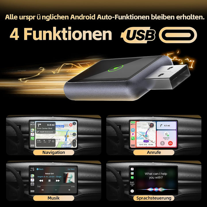 Wireless Carplay Adapter für iPhone, Konvertieren Sie Wired Carplay zu Wireless, 2 in 1 Plug and Pla