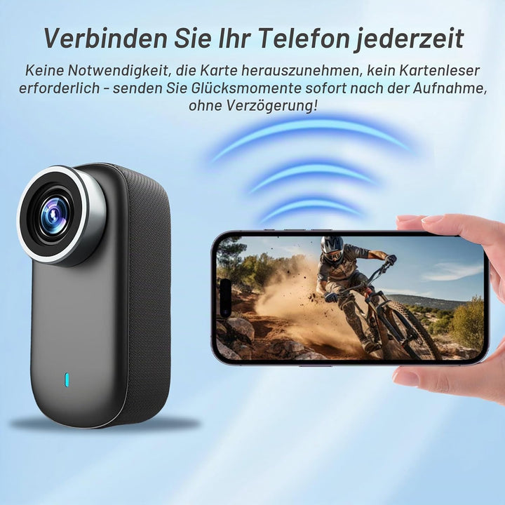 Mini Action Cam für Fahrrad Motorrad, Sport und Vlog-Aufnahmen, 4K UHD &amp; 150° Weitwinkel IP65 wasser