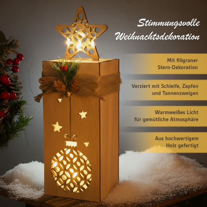 Holz Weihnachtsdeko mit LED Licht I 2er Set beleuchtete Holzdeko Weihnachten mit Elch & Stern I Weih