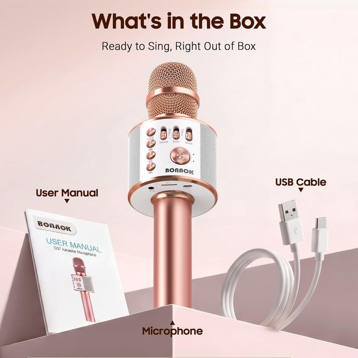 Bluetooth Karaoke Mikrofon Kinder, BONAOK Drahtlose Dynamisches Mikrofon mit Lautsprecher, Familie P