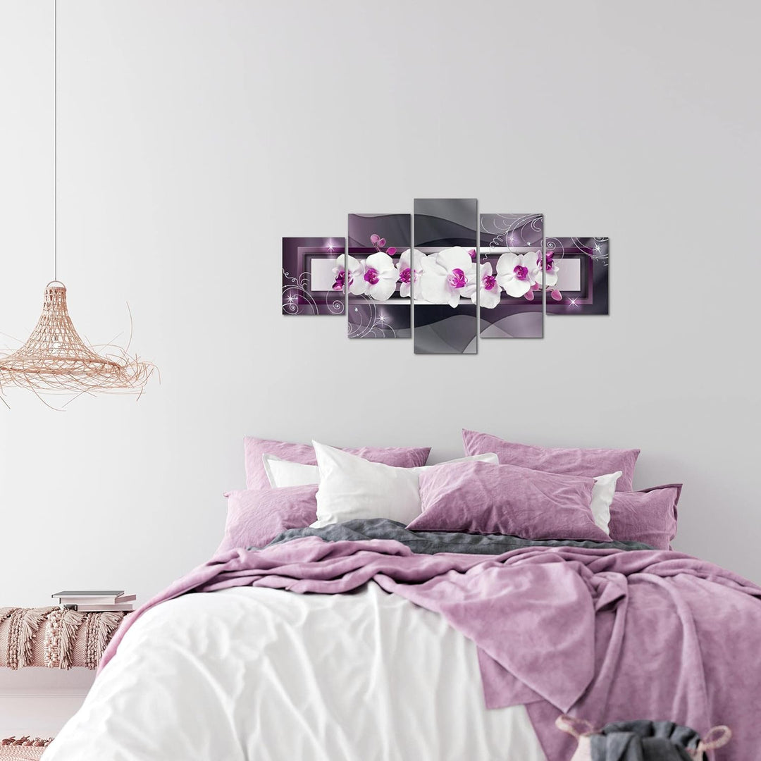 Runa Art Wandbilder Blumen Orchidee 5 Teilig Bild auf Vlies Leinwand Deko Wohnzimmer Abstrakt Violet