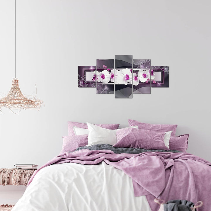 Runa Art Wandbilder Blumen Orchidee 5 Teilig Bild auf Vlies Leinwand Deko Wohnzimmer Abstrakt Violet
