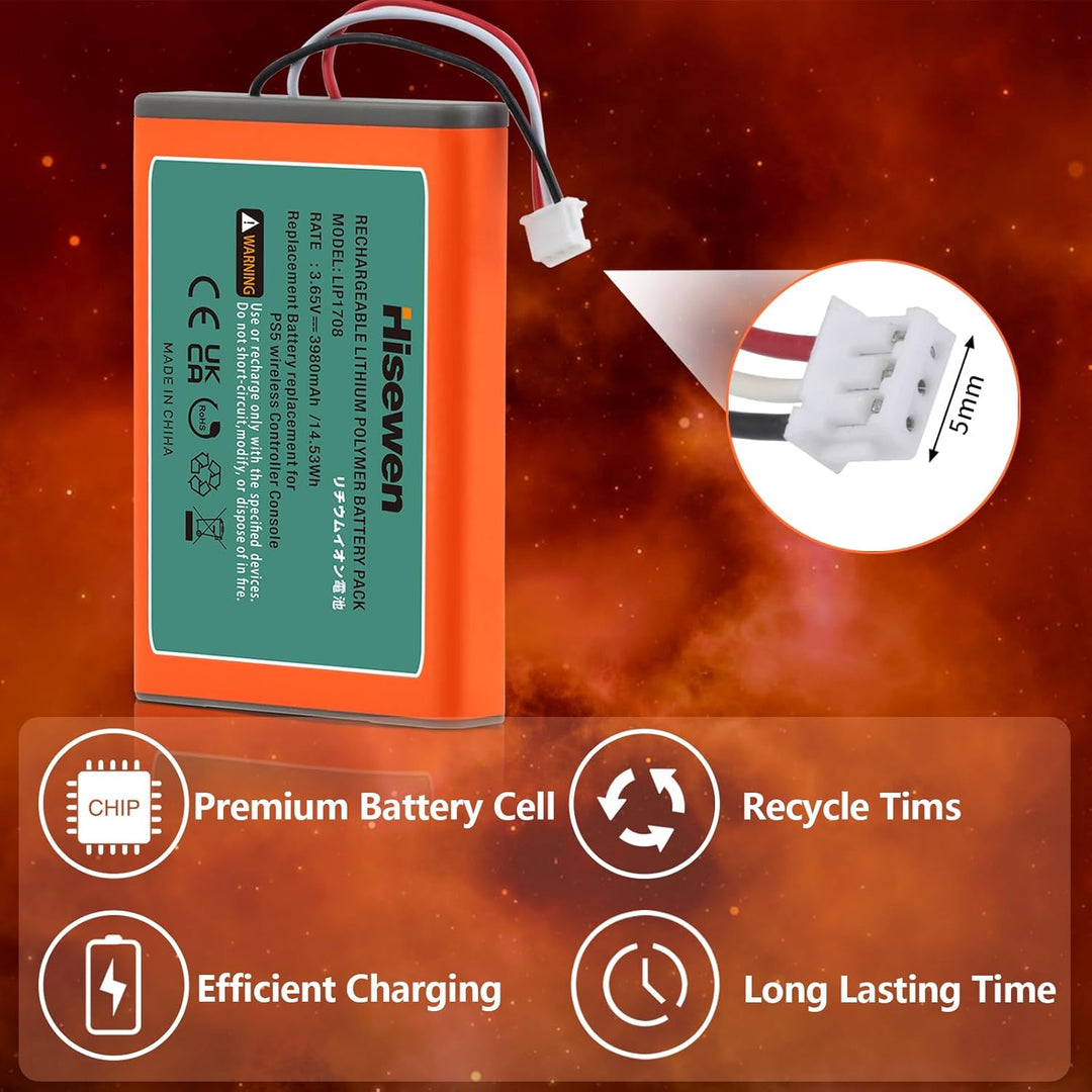 Hisewen 3980mAh PS5 Controller Akku für Sony Playstation 5 LIP1708 Dualsense CFI-ZCT1W CFI-ZCT1J Con