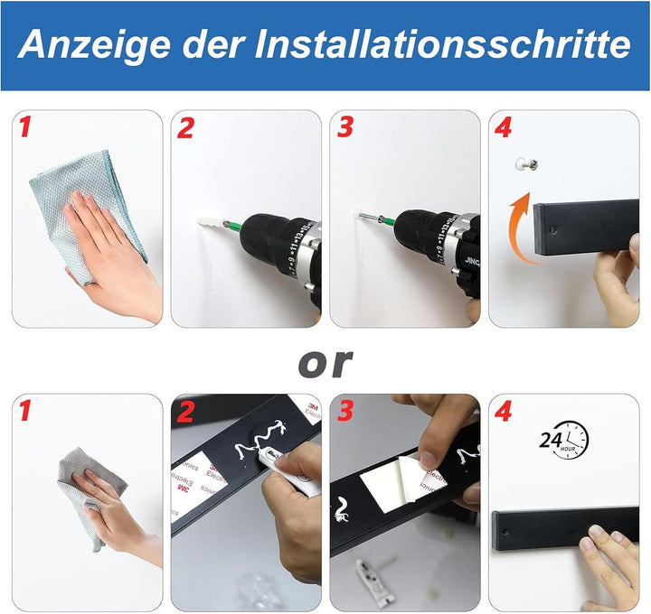 Magnetischer Messerhalter 40 cm schwarzer, ohne Bohren mit 3M Klebestreifen und erweiterten Schraube