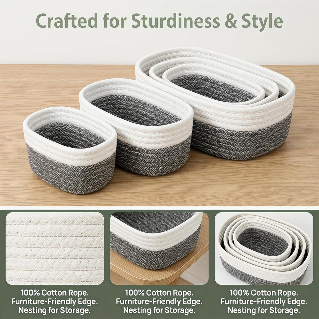 4 Stück Aufbewahrungskorb Geflochten Baumwollseil,Stapelbare Speicher Storage Basket,Stapelbare Korb