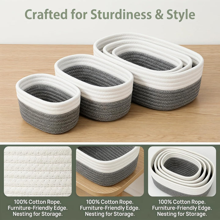 4 Stück Aufbewahrungskorb Geflochten Baumwollseil,Stapelbare Speicher Storage Basket,Stapelbare Korb