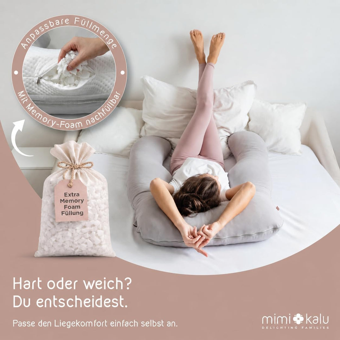mimi kalu® Seitenschläferkissen mit Memory Foam Füllung Individuell Anpassbar, Inkl. 100% Soft Cotto