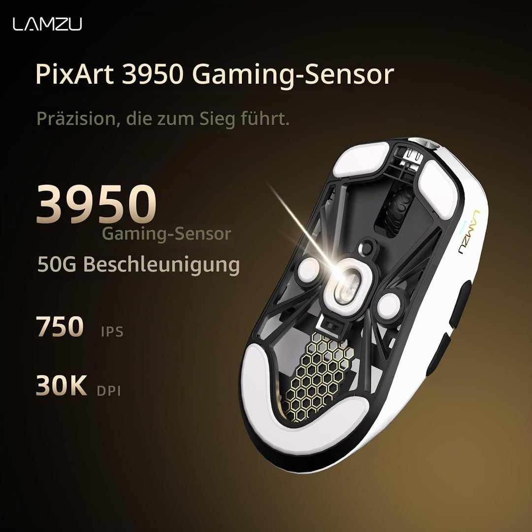 Lamzu Maya X kabellose Gaming-Maus, 47 g, optischer Schalter, 30.000 DPI, symmetrisch, Nordic 52840