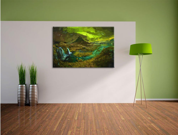 Pixxprint Kirkjufell Wasserfall als Leinwandbild/Grösse: 100x70 / Wandbild/Kunstdruck/fertig bespann