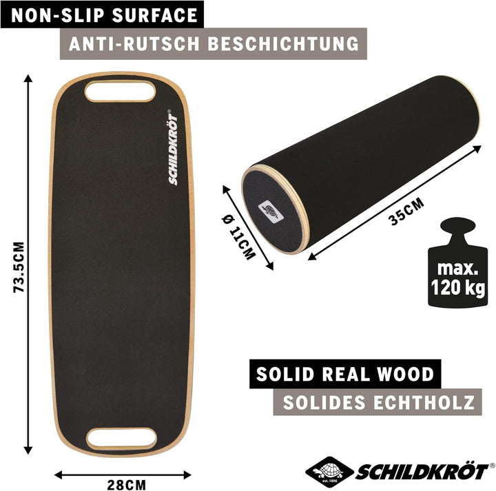 Schildkröt Wooden Balance Board aus Echtholz, Gleichgewichtsboard für Indoor-Surfen und Skaten, Core