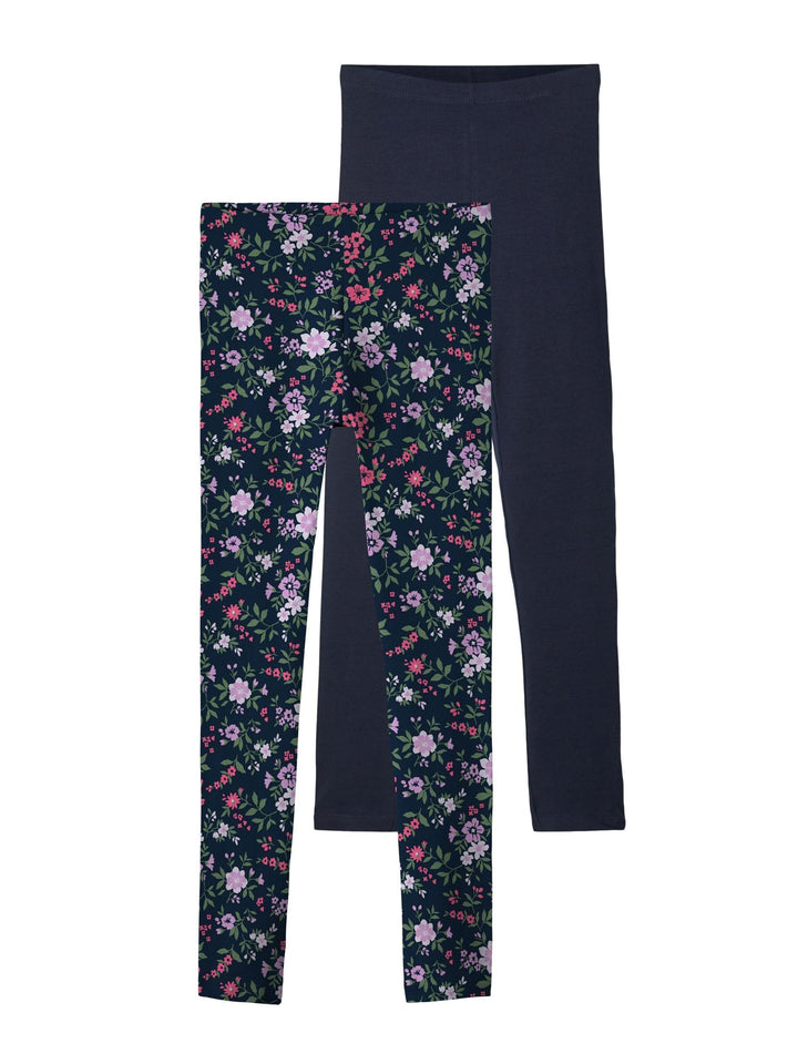 NAME IT Girl Leggings 2er-Pack 134-140 Dark Sapphire/Pack:dark Sapphire (Aop Small Flower), 134-140