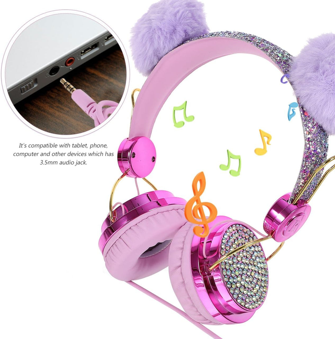 HOMSFOU Kinder Plüsch Over Ear Kopfhörer Mit Geräuschbegrenzung Mädchen Headset Gepolstert Für Schul